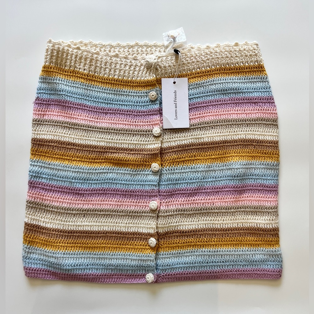 Lovers + Friends Lisette Crochet Skirt Medium Stripe NWT
